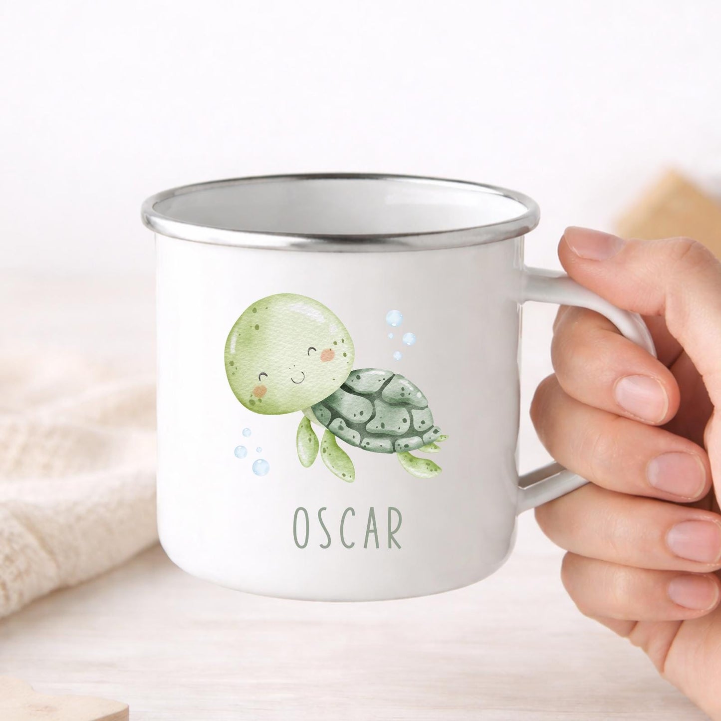 Personalised Children's Mug Sea Creature Enamel Kids Cup Gift