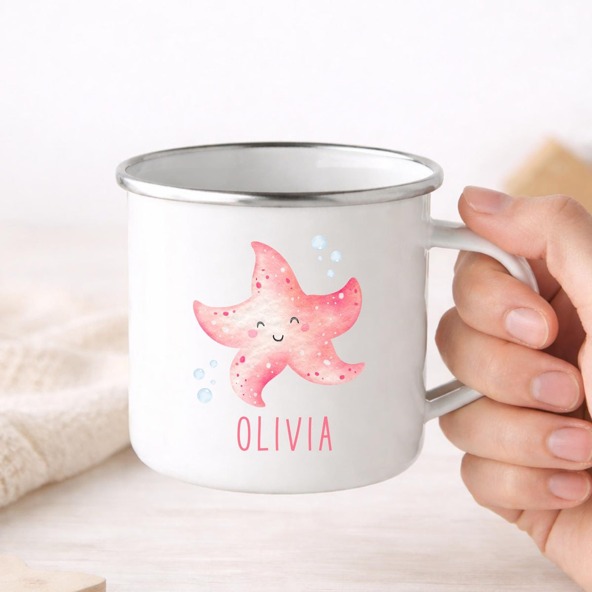 Personalised Children's Mug Sea Creature Enamel Kids Cup Gift