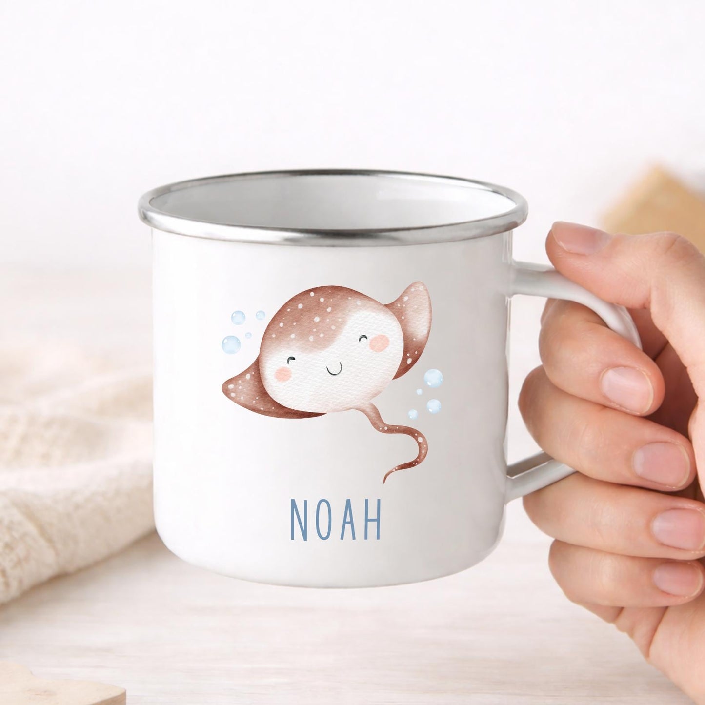 Personalised Children's Mug Sea Creature Enamel Kids Cup Gift