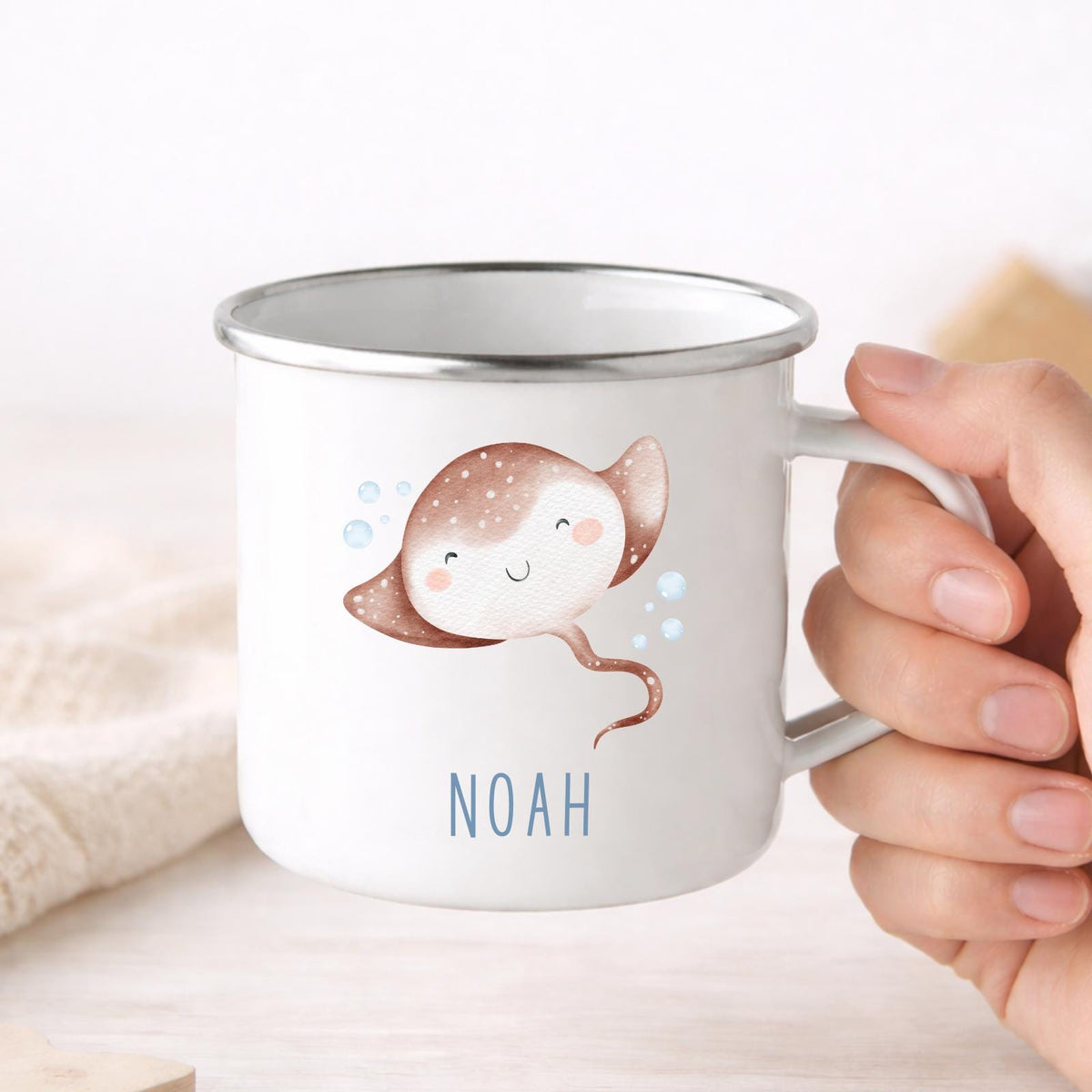 Personalised Children's Mug Sea Creature Enamel Kids Cup Gift