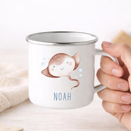 Personalised Children's Mug Sea Creature Enamel Kids Cup Gift