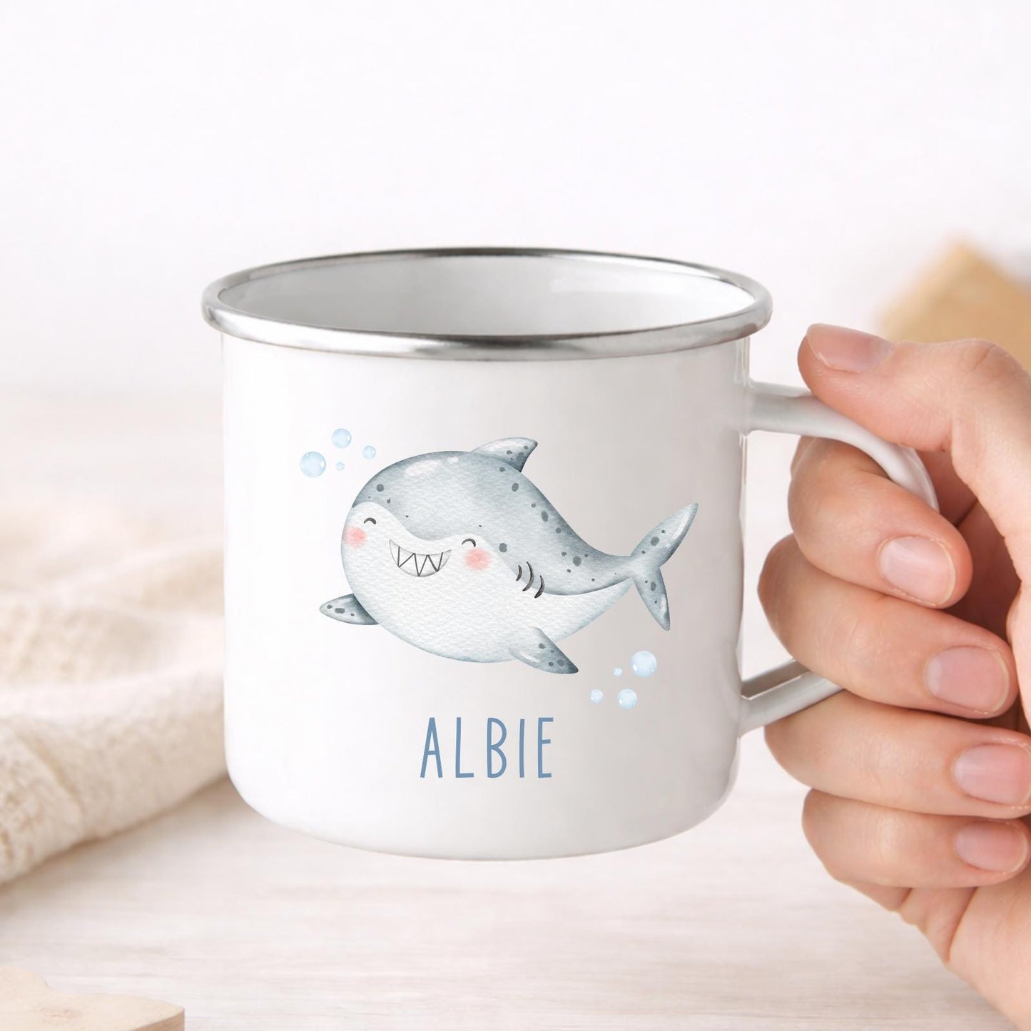 Personalised Children's Mug Sea Creature Enamel Kids Cup Gift