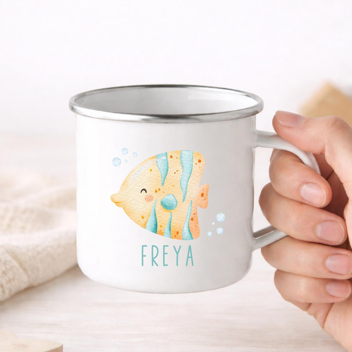 Personalised Children's Mug Sea Creature Enamel Kids Cup Gift