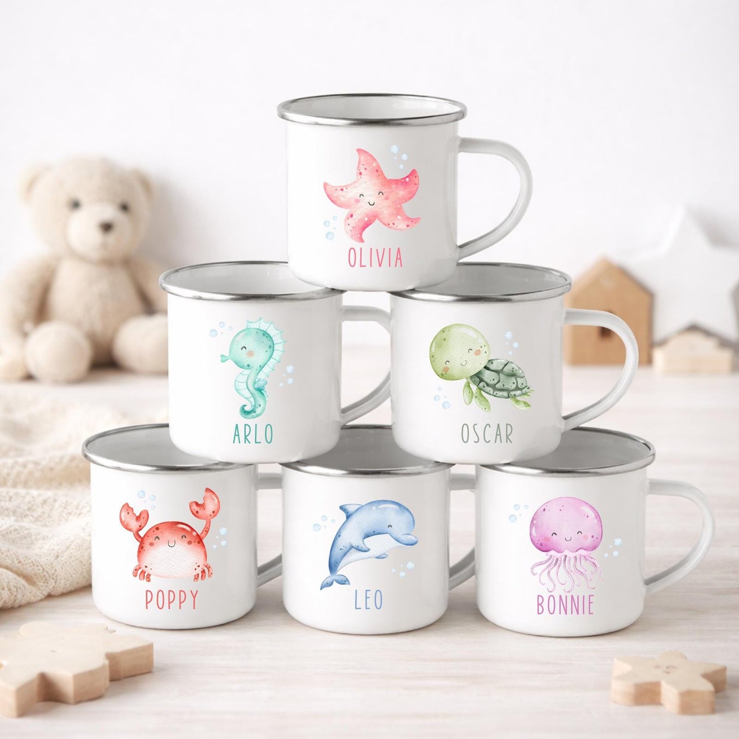 Personalised Children's Mug Sea Creature Enamel Kids Cup Gift