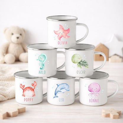Personalised Children's Mug Sea Creature Enamel Kids Cup Gift