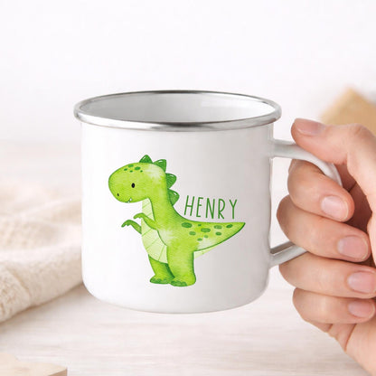 Personalised Children's Mug Dinosaur Enamel Kids Cup Gift