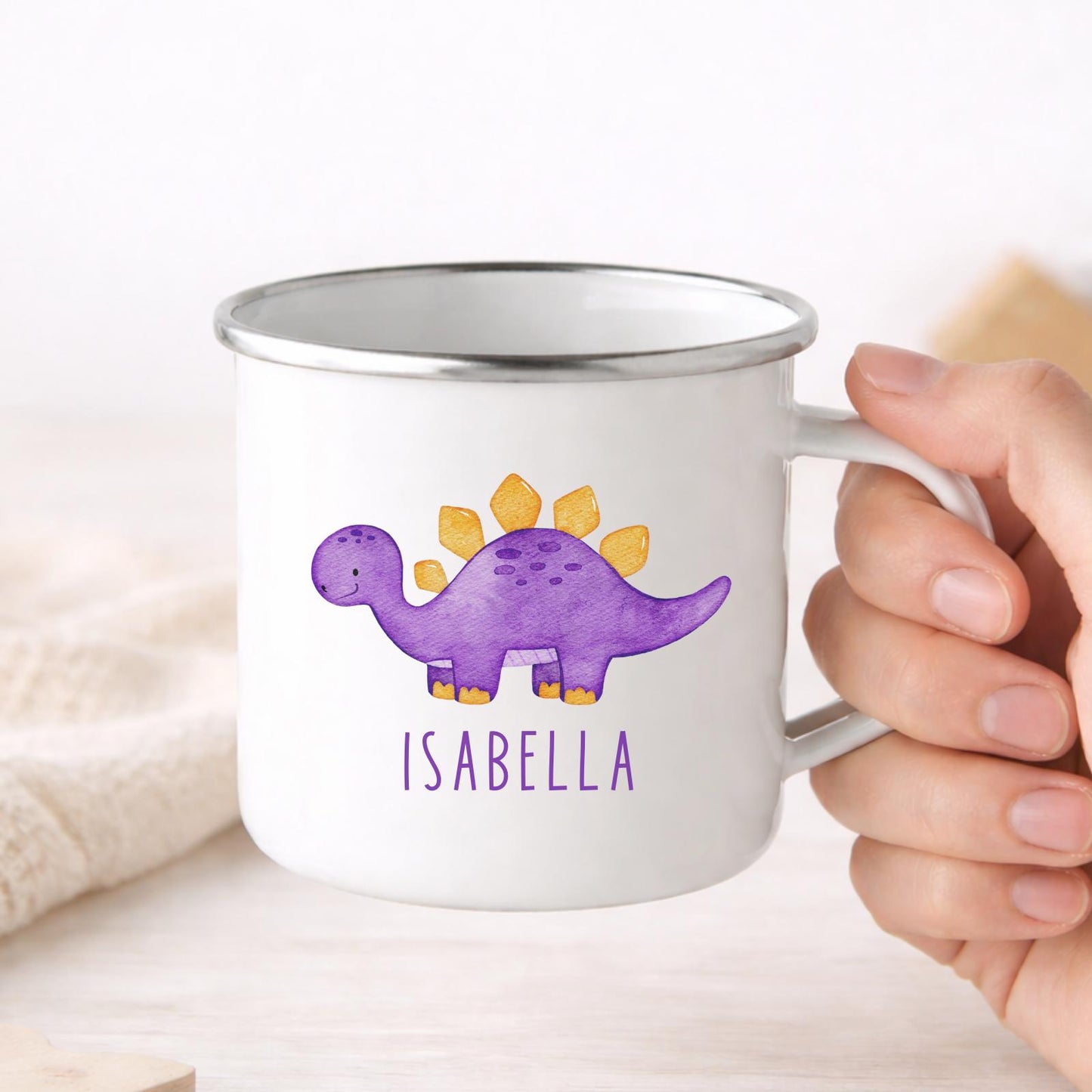 Personalised Children's Mug Dinosaur Enamel Kids Cup Gift
