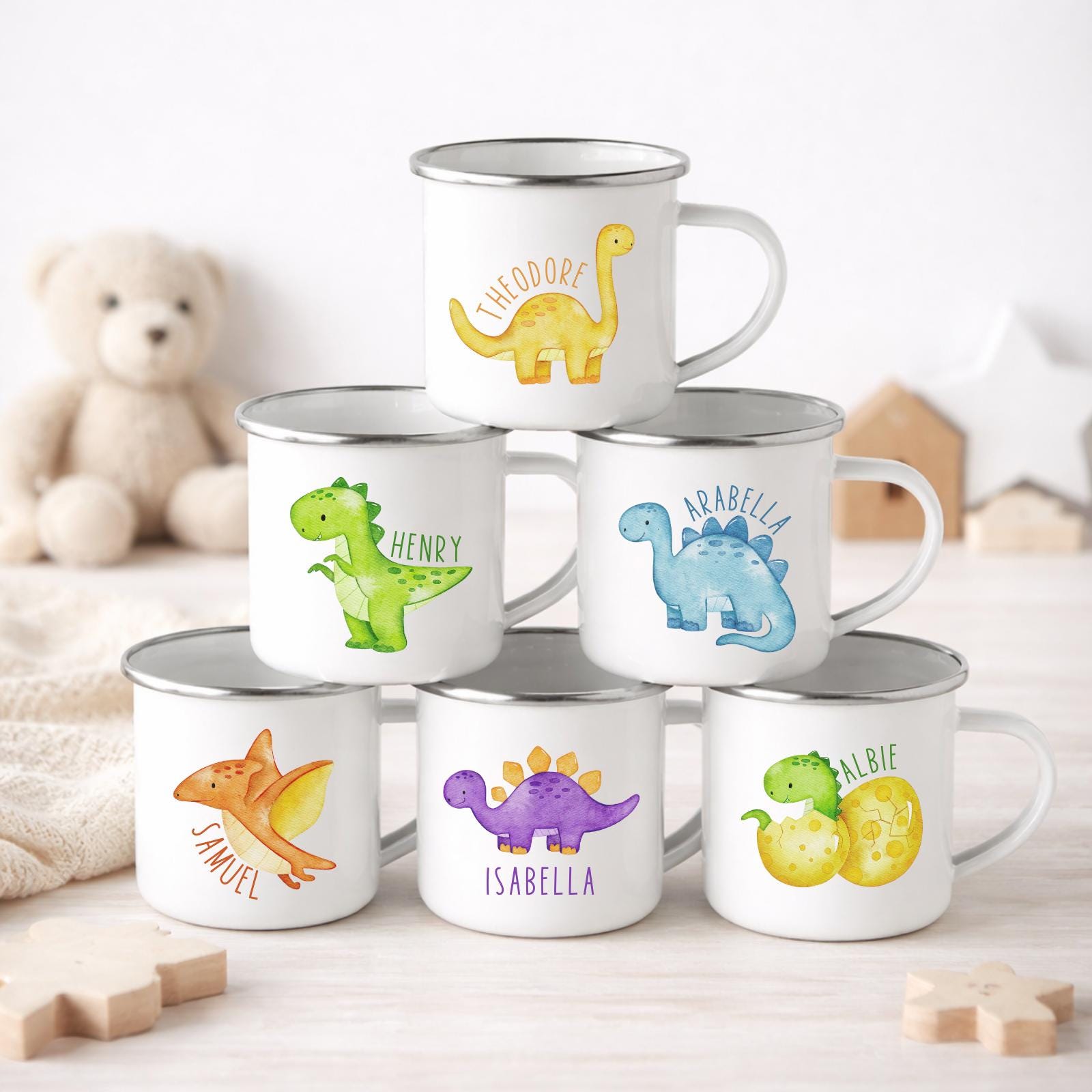 Personalised Children's Mug Dinosaur Enamel Kids Cup Gift