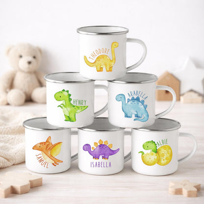 Personalised Children's Mug Dinosaur Enamel Kids Cup Gift
