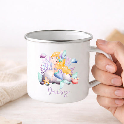 Personalised Children's Mug Mermaids Enamel Girls Cup Gift