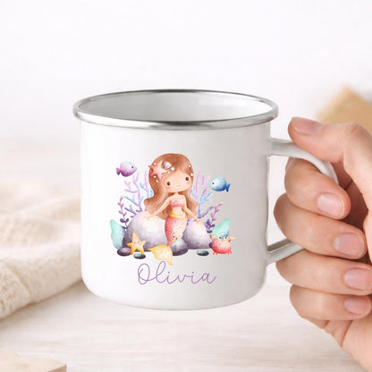 Personalised Children's Mug Mermaids Enamel Girls Cup Gift