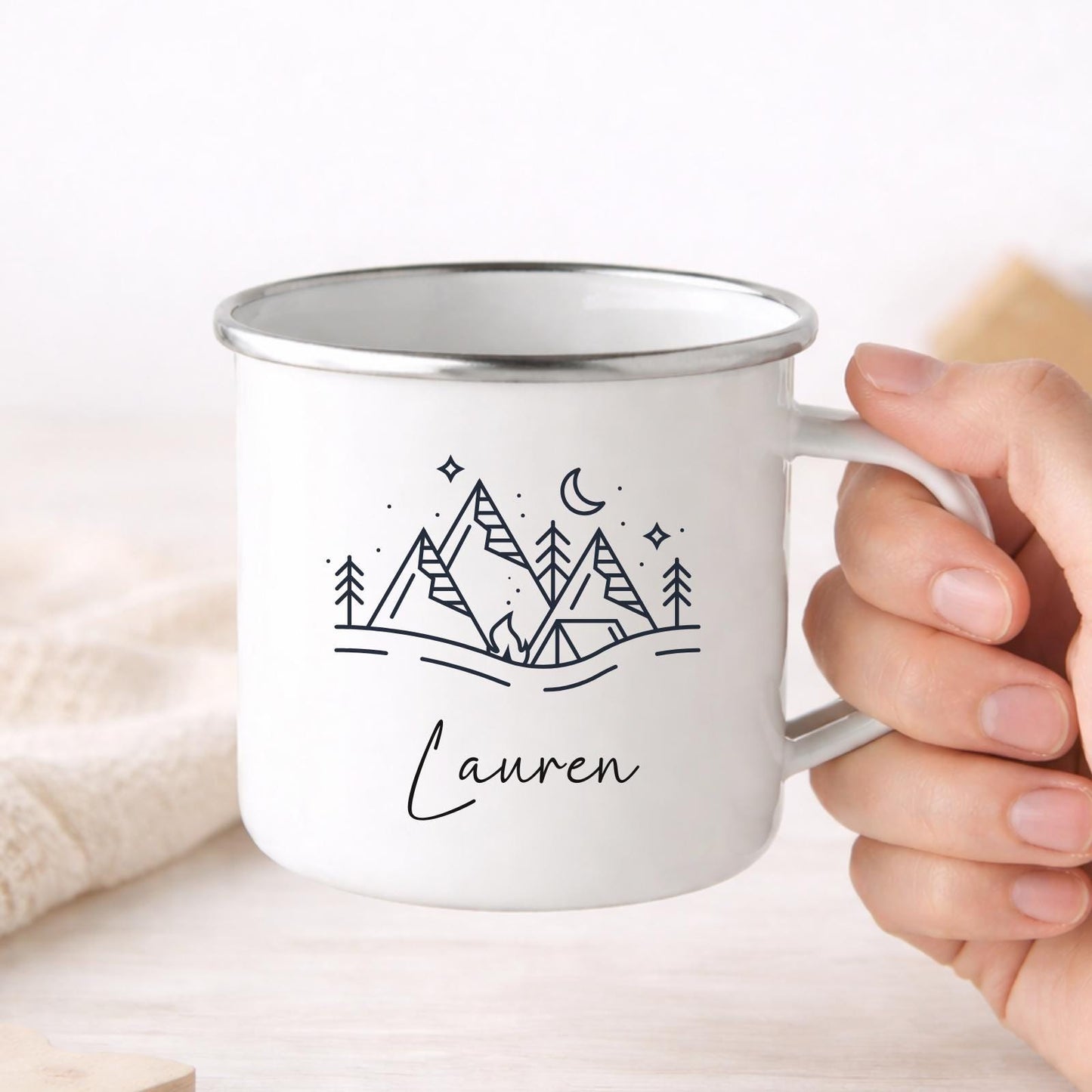 Personalised Camping Mug Outdoor Campervan Enamel Cup Gift