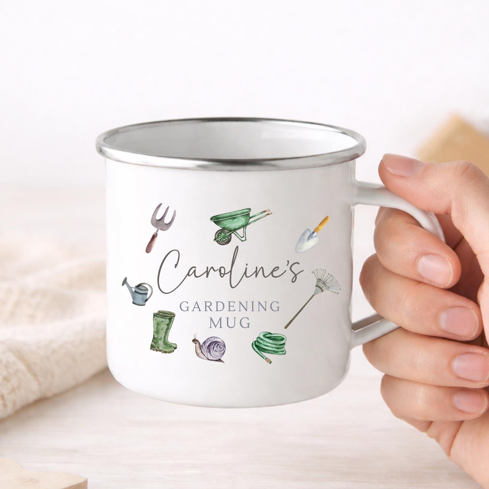 Personalised Mug Enamel Gardening Grandparent Gift