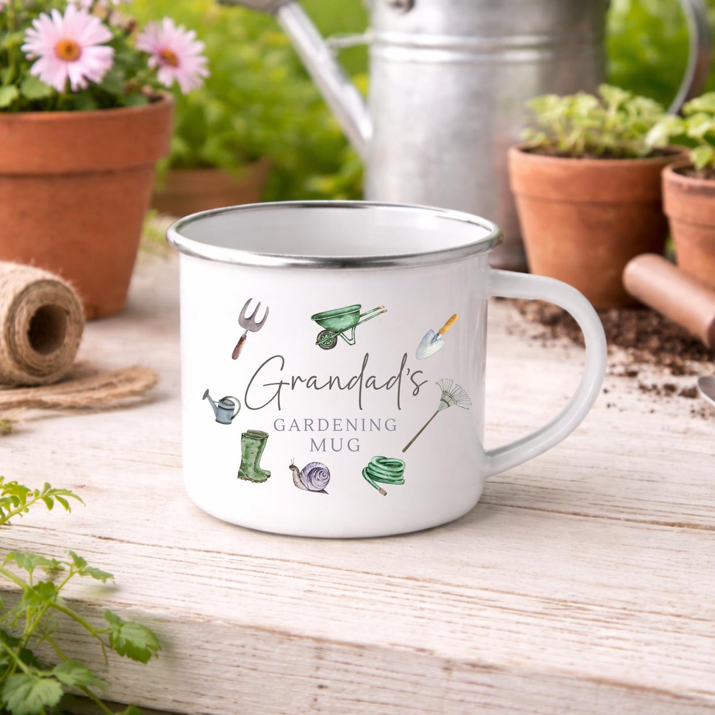 Personalised Mug Enamel Gardening Grandparent Gift