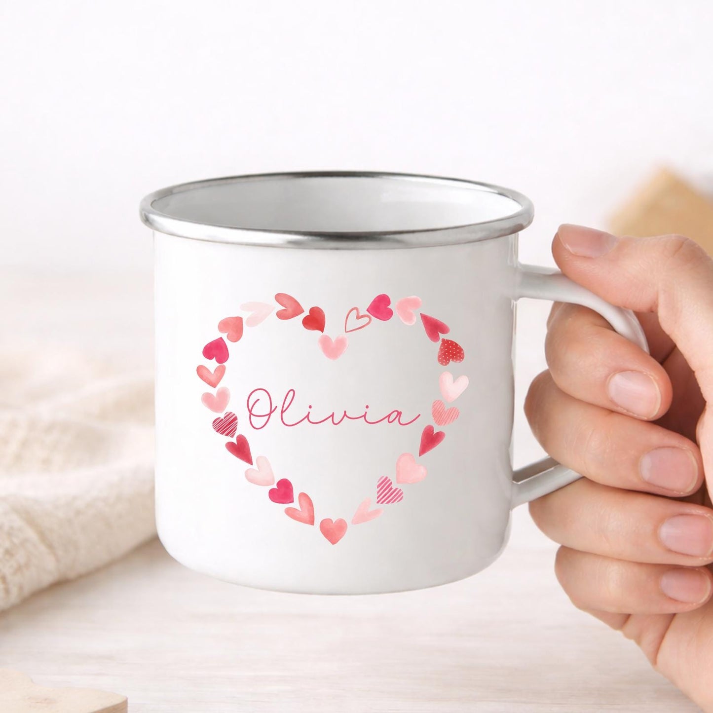 Personalised Children's Valentine's Mug Girls Enamel Cup Gift