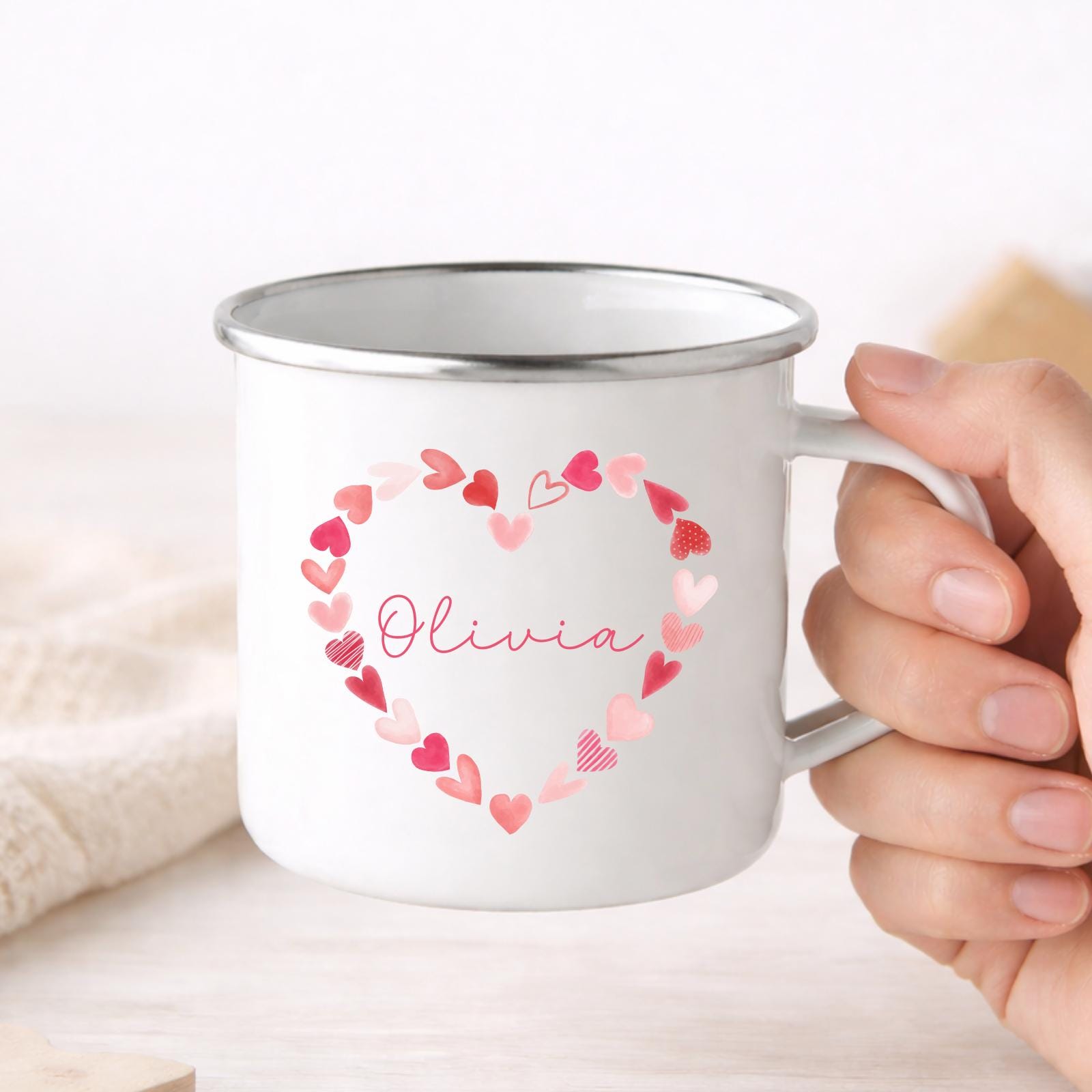 Personalised Children's Valentine's Mug Girls Enamel Cup Gift