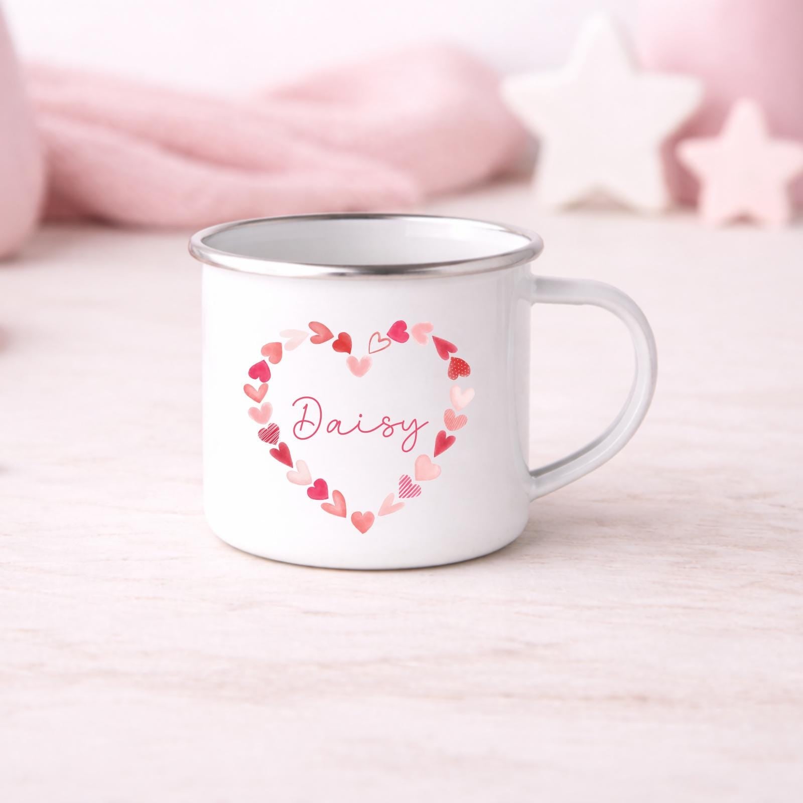 Personalised Children's Valentine's Mug Girls Enamel Cup Gift
