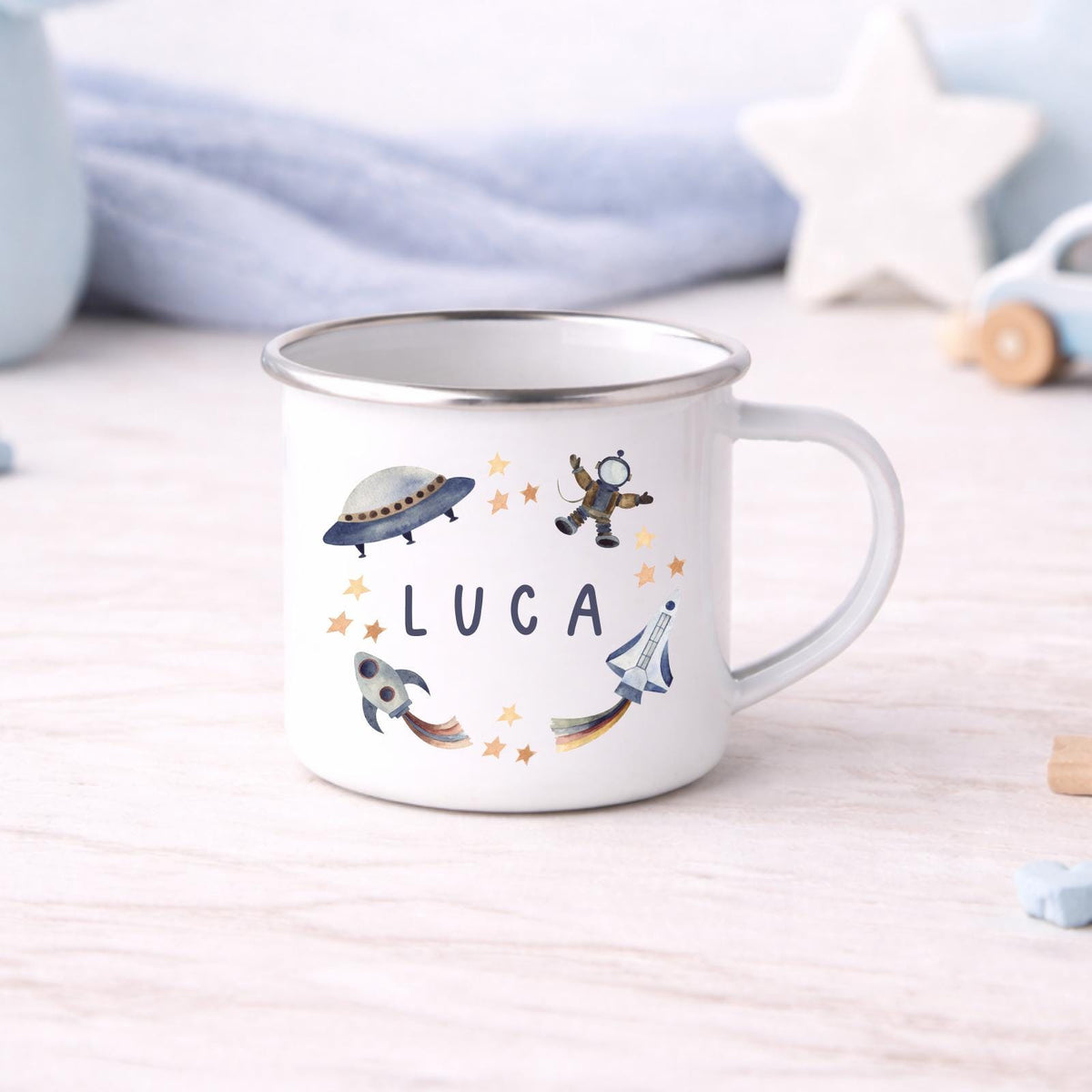 Personalised Children's Mug Space Kids Enamel Cup Gift