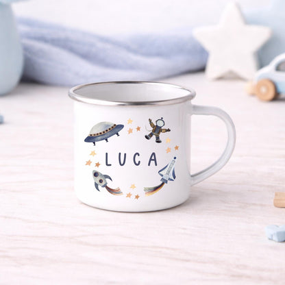 Personalised Children's Mug Space Kids Enamel Cup Gift