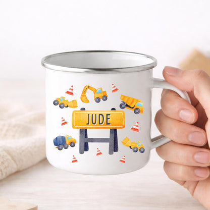 Personalised Children's Mug Digger Kids Enamel Cup Gift