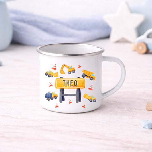 Personalised Children's Mug Digger Kids Enamel Cup Gift