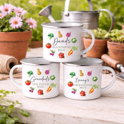 Personalised Allotment Mug Enamel Gardening Veg Patch Gift