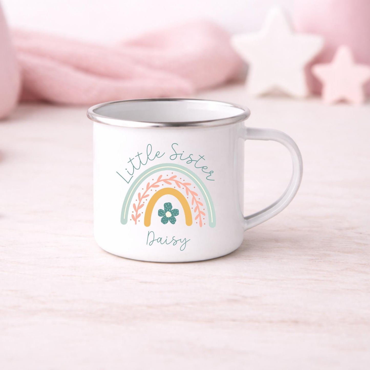 Personalised Children's Mug Big Little Sister Enamel Kids Cup Gift