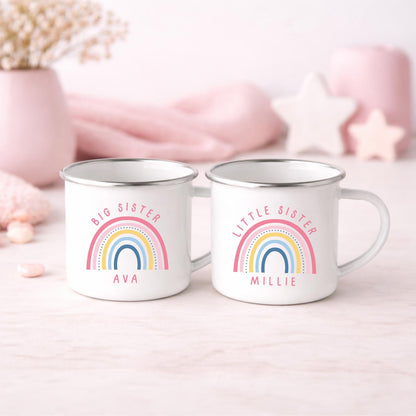 Personalised Children's Mug Big Little Sister Enamel Kids Cup Gift