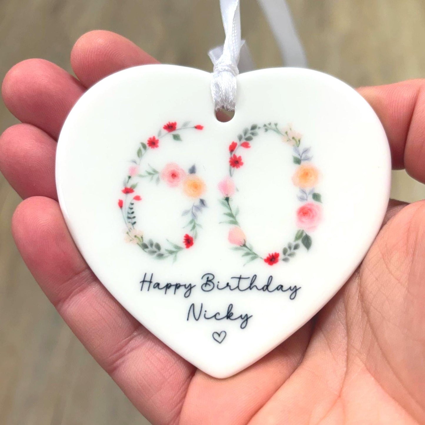 60th Birthday Gift Personalised Floral Sixty Ceramic Keepsake