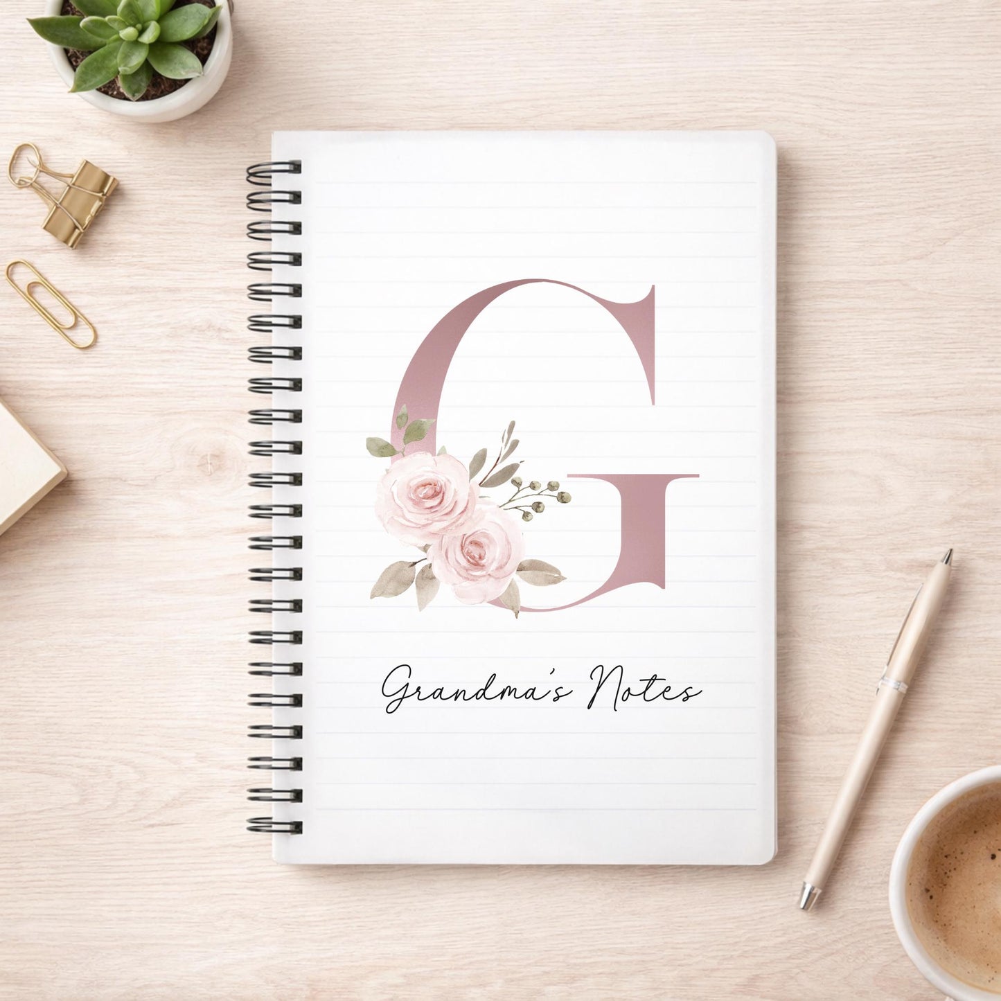 Personalised Notebook: Monogram Initial Floral Notepad Gift