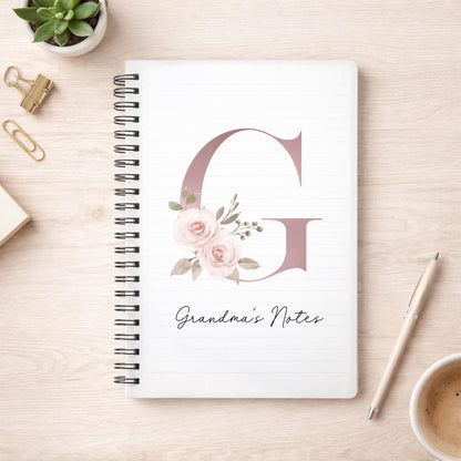 Personalised Notebook: Monogram Initial Floral Notepad Gift
