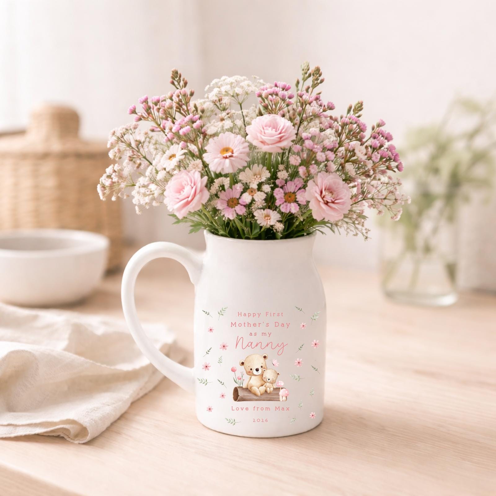 Personalised Mother's Day Vase First As Mummy Nanny Grandma Ceramic Flower Gift