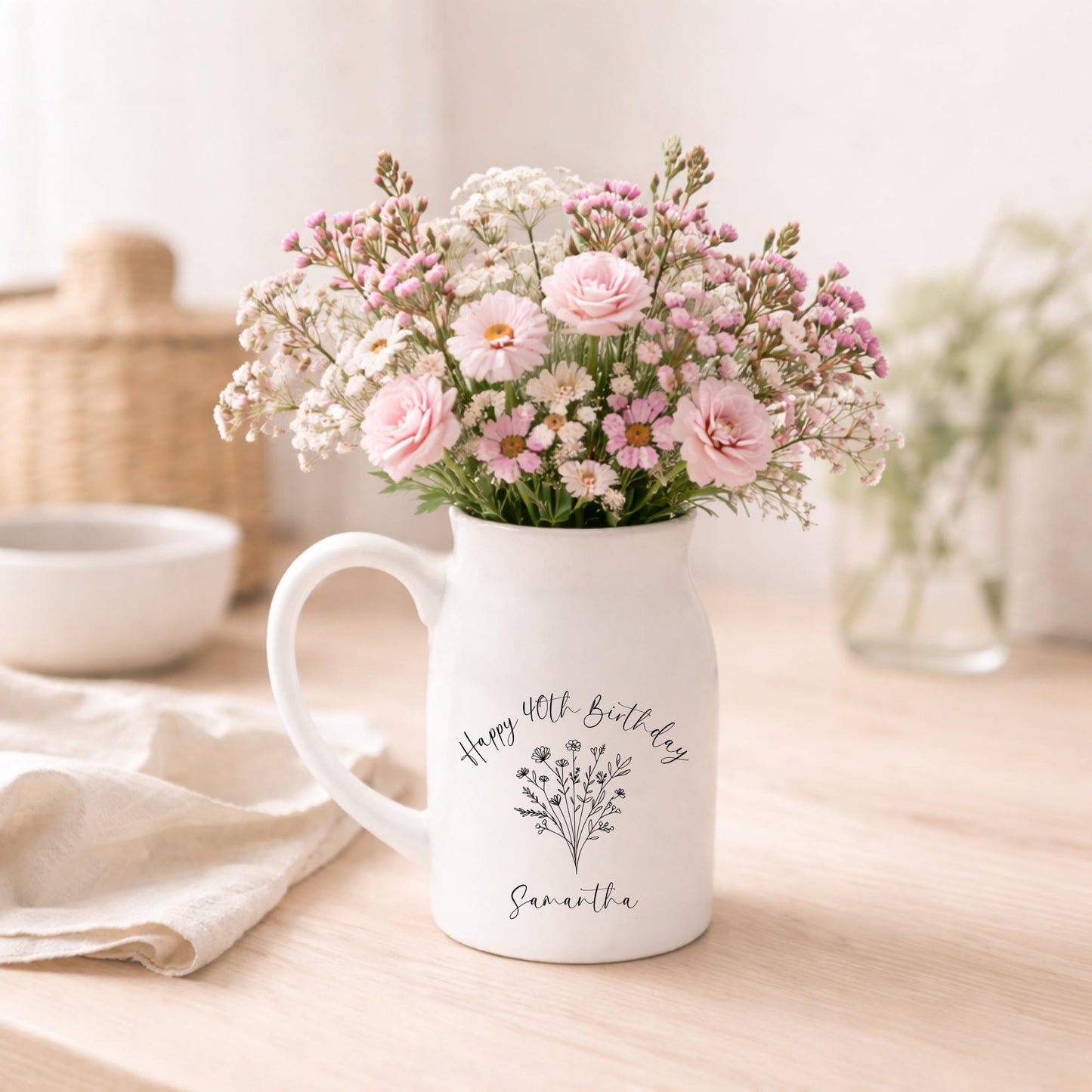 Personalised Happy Birthday Vase 21st | 30th | 40th | 50th | 60th | 70th | 80th Ceramic Gift