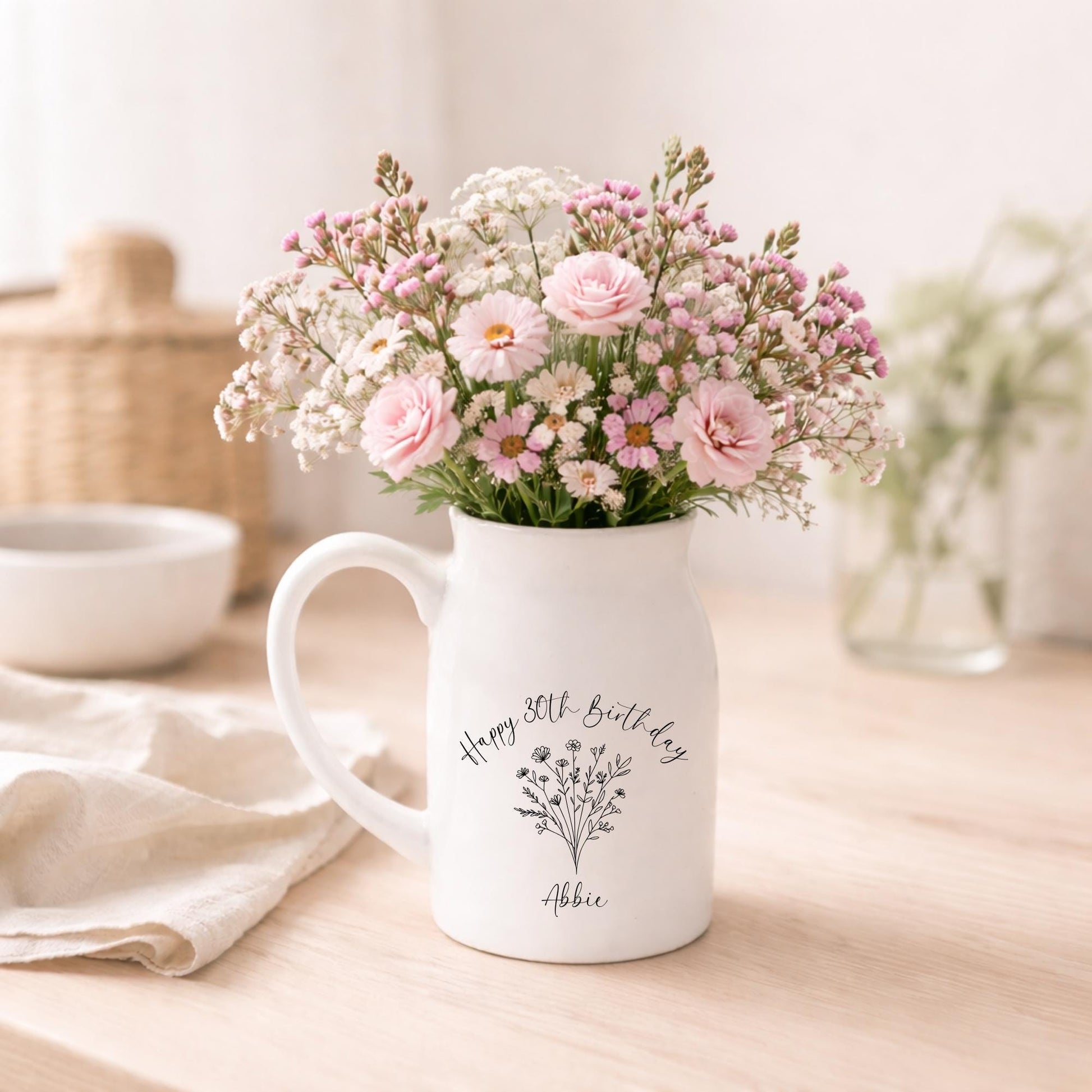 Personalised Happy Birthday Vase 21st | 30th | 40th | 50th | 60th | 70th | 80th Ceramic Gift