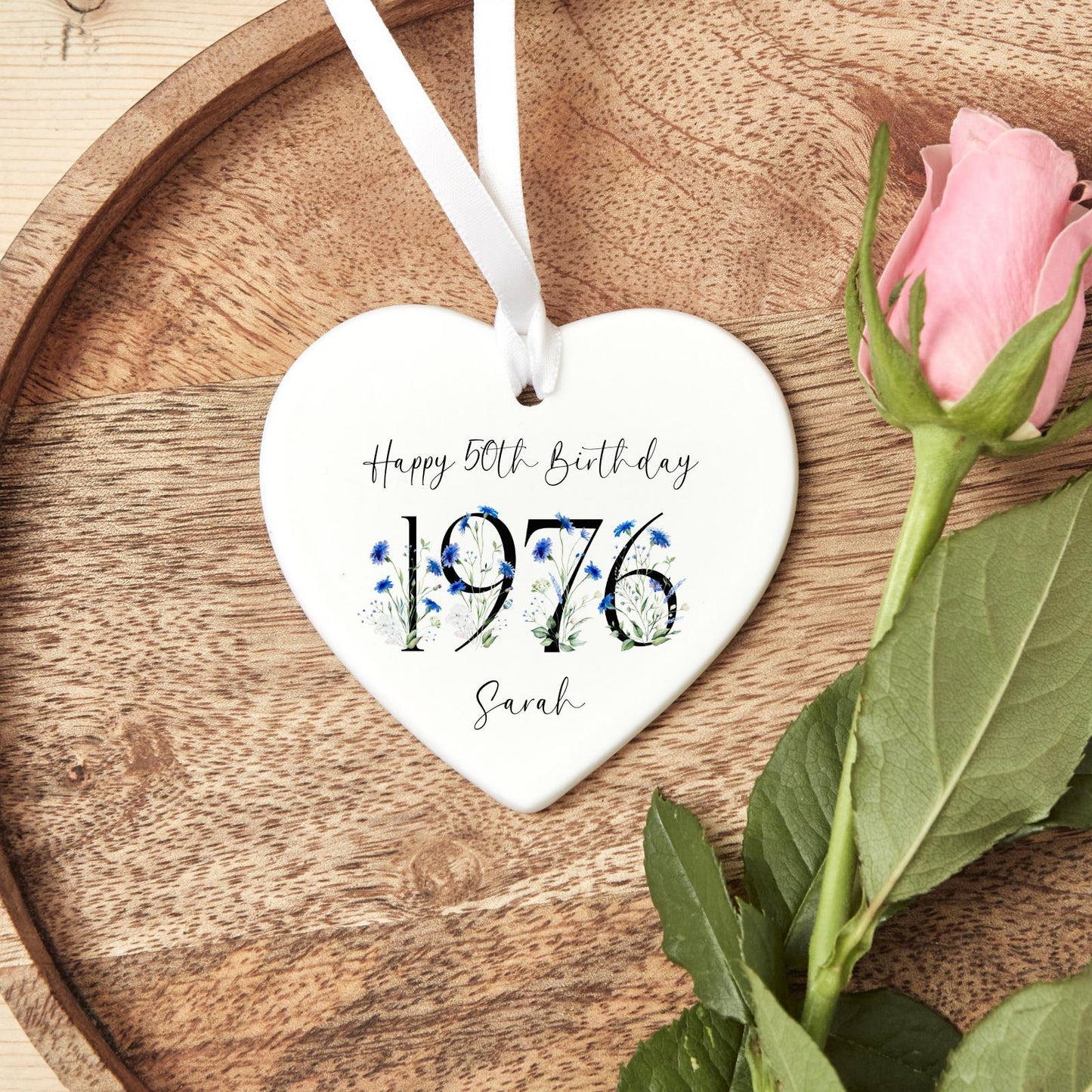 50th Birthday Gift Personalised 1976 Fifty Ceramic Heart Keepsake