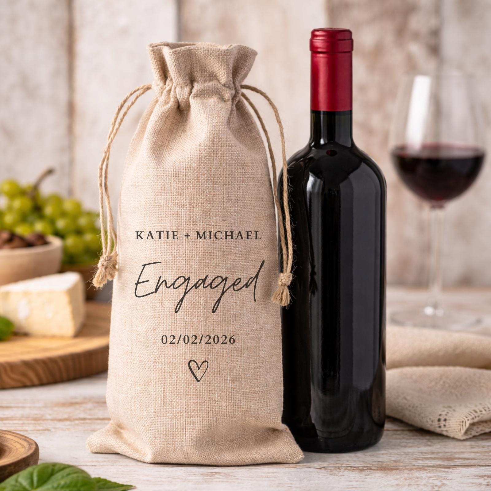 Engagement Personalised Wine Bottle Gift Bag Engaged Couple Drinks Gift