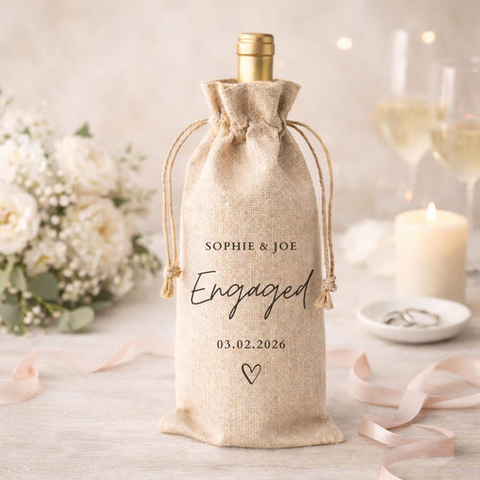 Engagement Personalised Wine Bottle Gift Bag Engaged Couple Drinks Gift