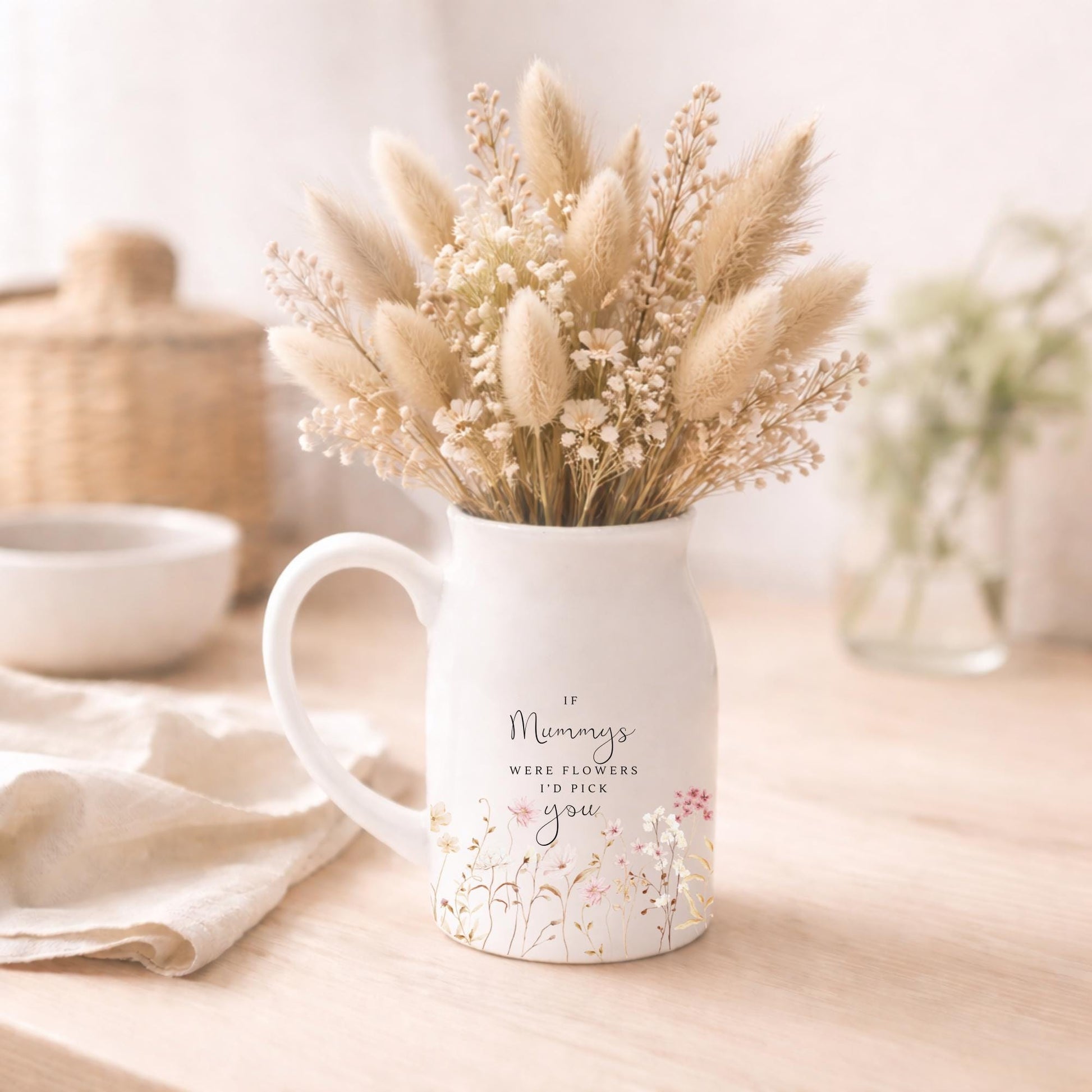 Personalised Vase Mother's Day Mummy Grandma Nanny Mum Ceramic Flower Jug Neutral Birthday Gift