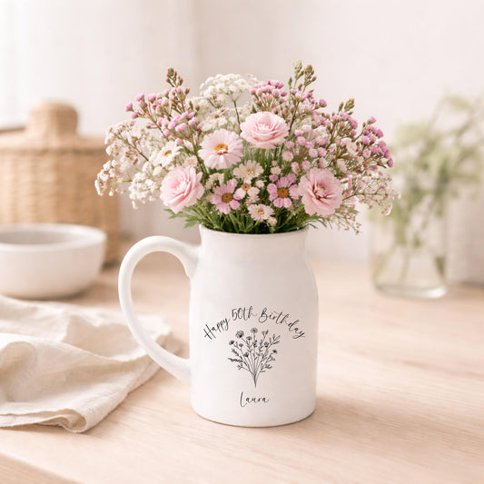 Personalised Happy Birthday Vase 21st | 30th | 40th | 50th | 60th | 70th | 80th Ceramic Gift