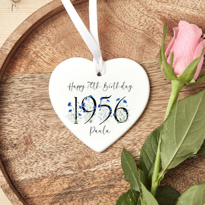 70th Birthday Gift Personalised 1956 Seventy Ceramic Heart Keepsake