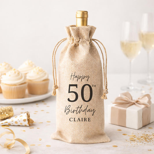50th Birthday Personalised Wine Bottle Gift Bag Drinks Gift
