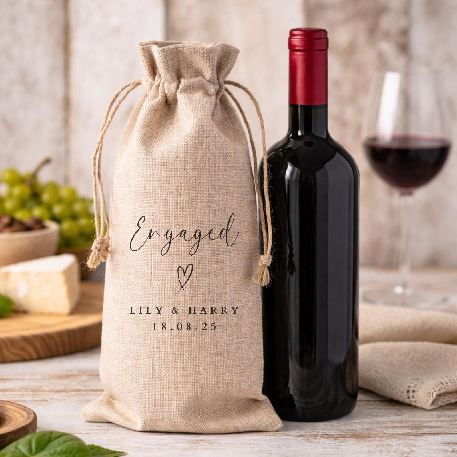 Engagement Gift Personalised Wine Bottle Bag Engaged Couple Drinks Gift
