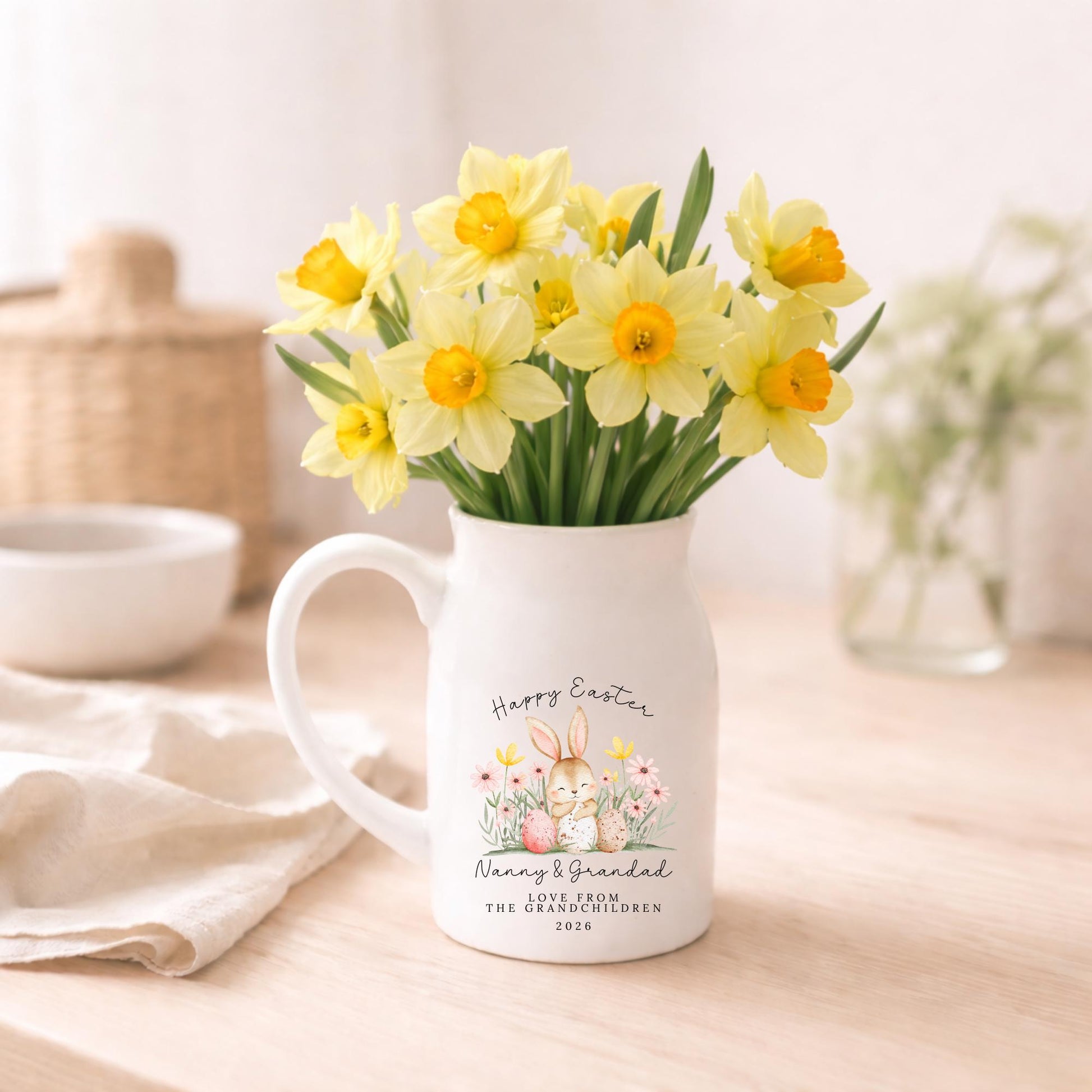 Personalised Easter Vase Nanny Grandma Grandad Ceramic Flower Jug Gift
