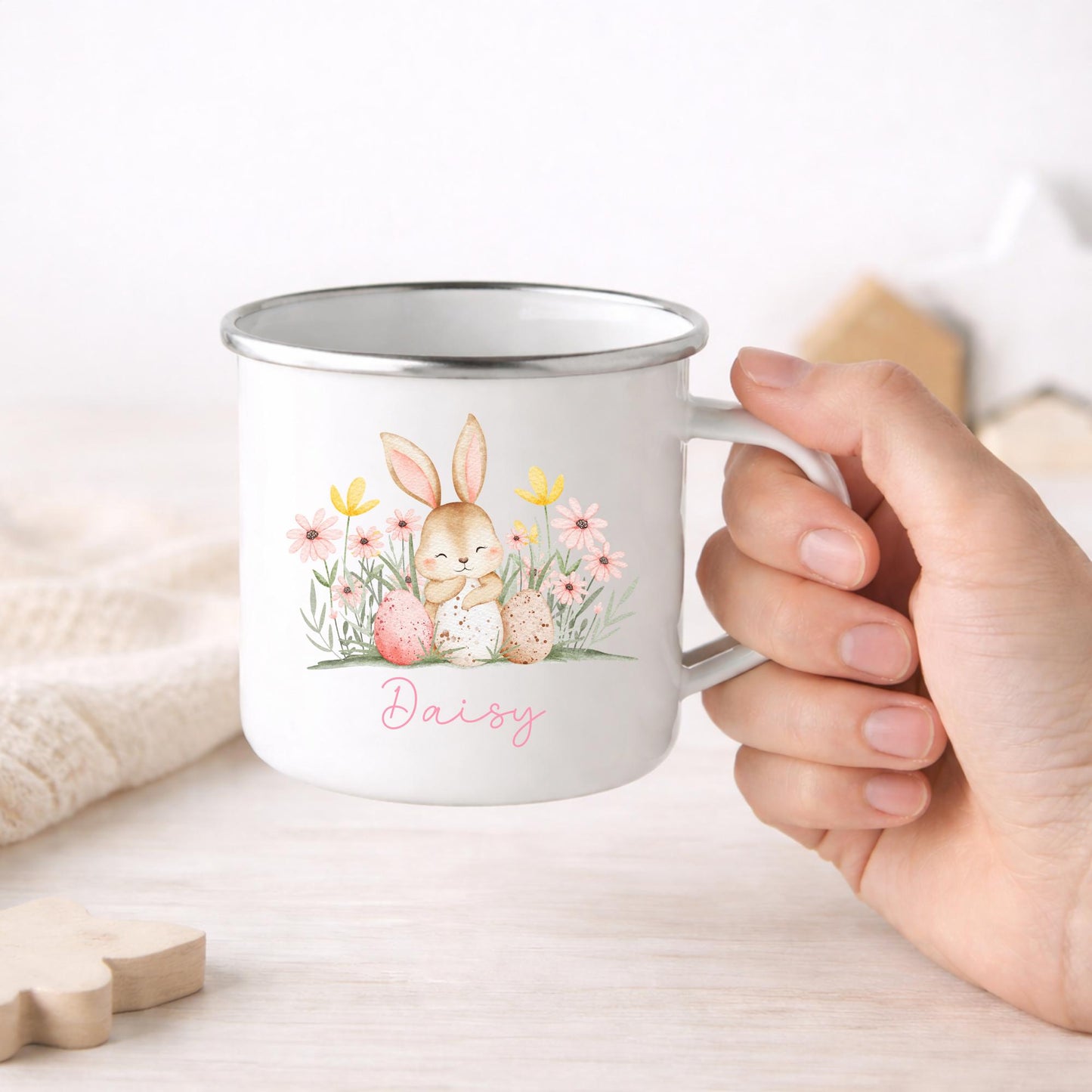 Personalised Children's Easter Mug Girls Bunny Gift Enamel Kids Cup