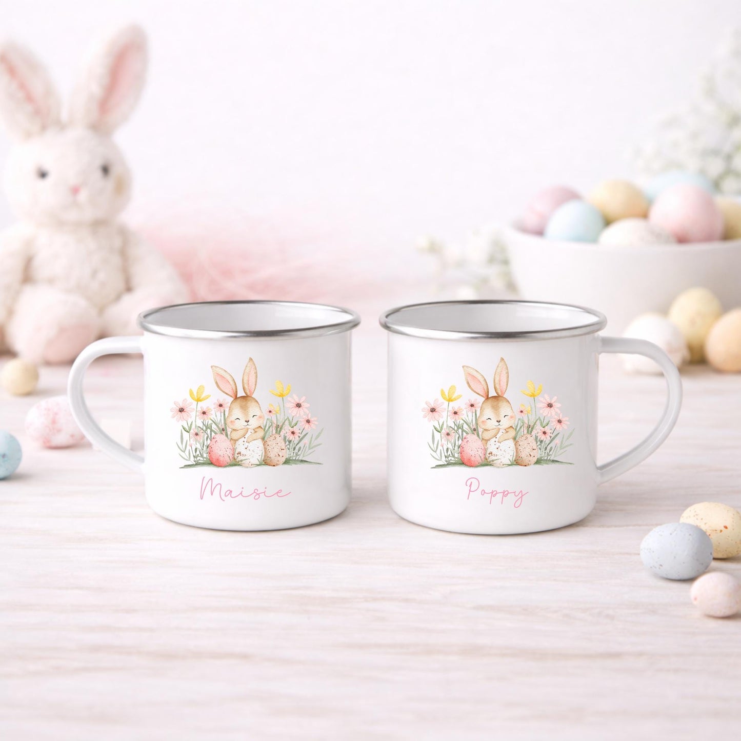 Personalised Children's Easter Mug Girls Bunny Gift Enamel Kids Cup