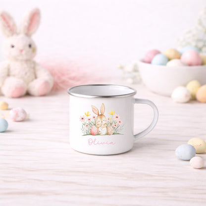 Personalised Children's Easter Mug Girls Bunny Gift Enamel Kids Cup