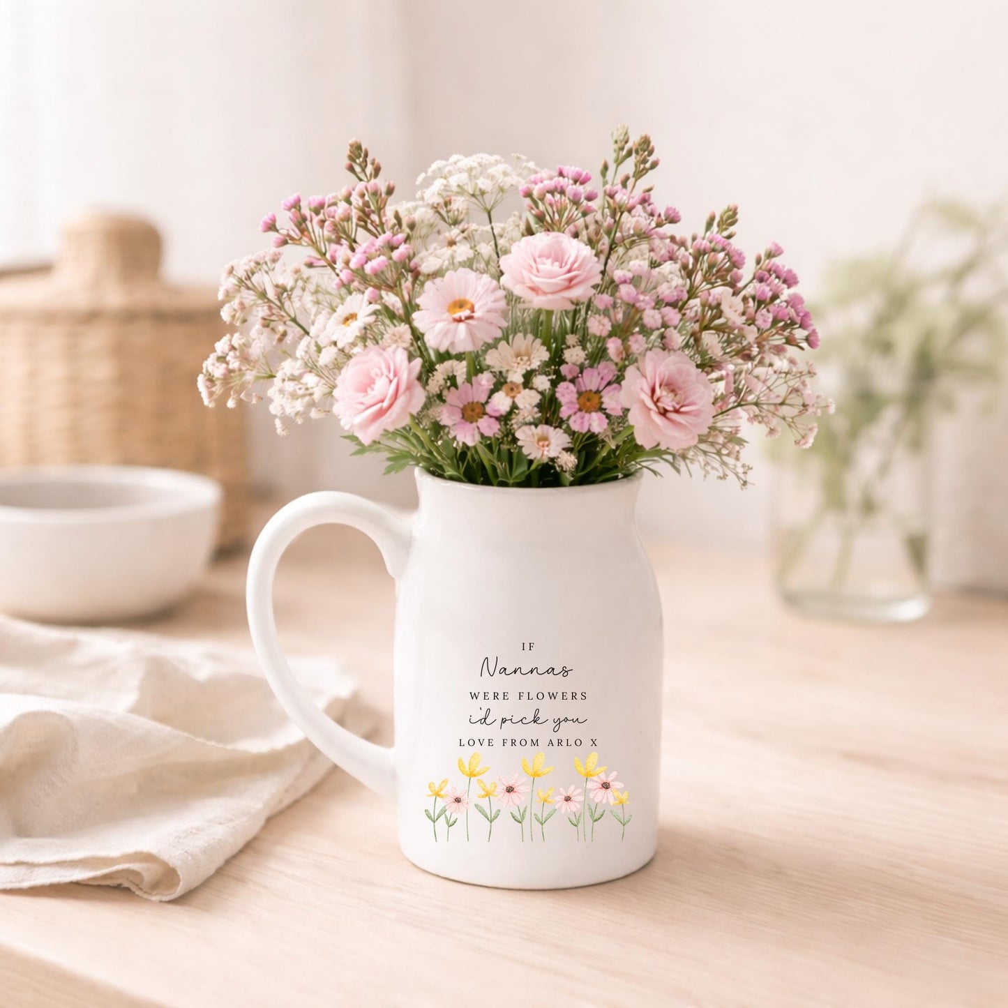 Personalised Vase Nanny Grandma Mummy Granny Ceramic Flower Birthday Easter Gift