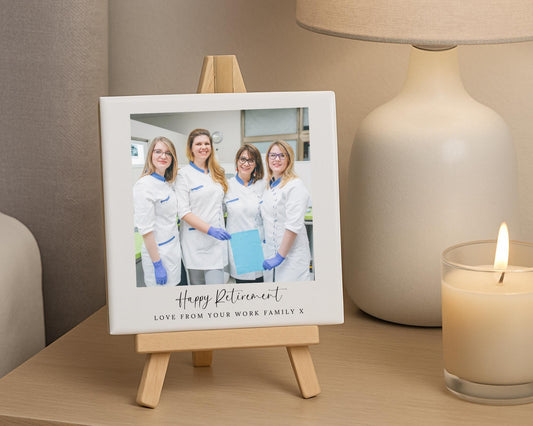 Personalised Retirement Ceramic Photo Tile With Text Retiring Leaving Gift