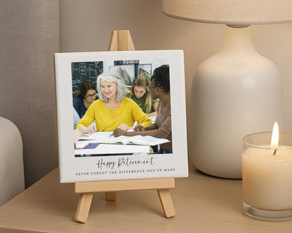 Personalised Retirement Ceramic Photo Tile With Text Retiring Leaving Gift