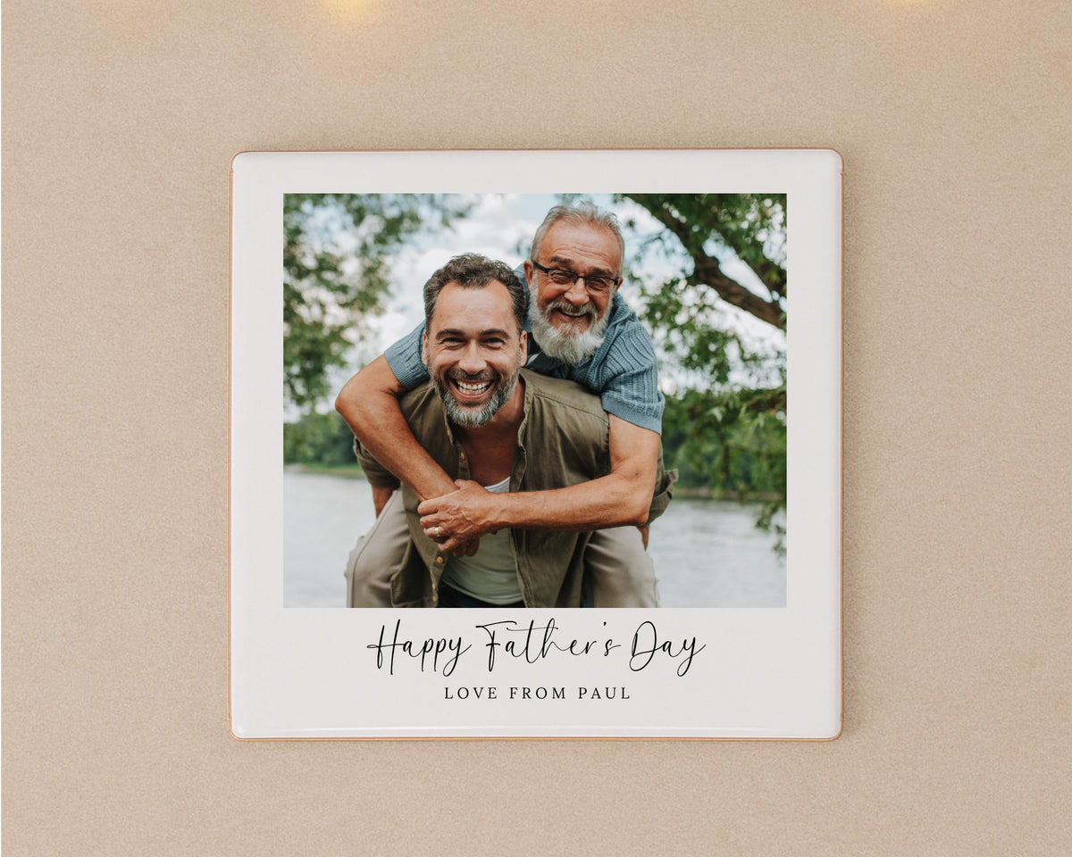 Personalised Father's Day Ceramic Photo Tile With Text Dad Daddy Grandad Gift